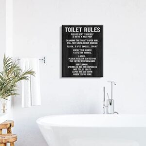 Kas Home Vintage Toilet Rules Canvas Wall Art - Black and White Saying Bathroom Decor Toilet Picture Printing Wall Decoration Ready to Hang (12 x 15 inch, Black-Toilet)