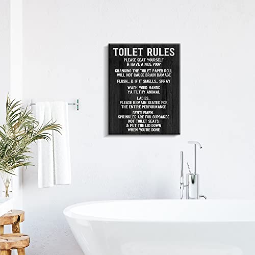 Kas Home Vintage Toilet Rules Canvas Wall Art - Black and White Saying Bathroom Decor Toilet Picture Printing Wall Decoration Ready to Hang (12 x 15 inch, Black-Toilet)