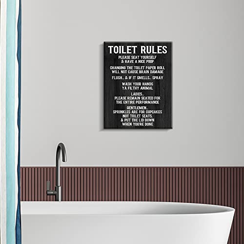 Kas Home Vintage Toilet Rules Canvas Wall Art - Black and White Saying Bathroom Decor Toilet Picture Printing Wall Decoration Ready to Hang (12 x 15 inch, Black-Toilet)