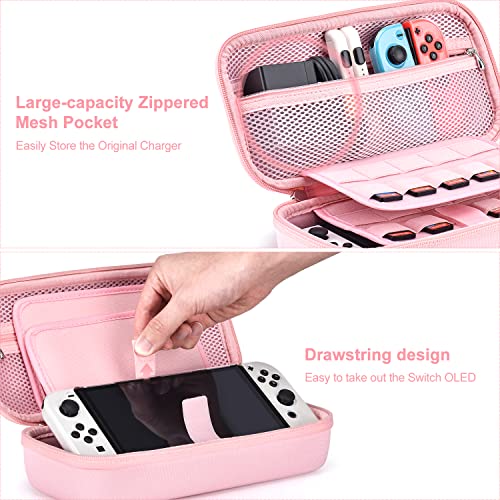 innoAura Switch OLED Accessories Bundle 18 in 1 Switch Bundle with Switch Case, Switch Game Case, Switch OLED Screen Protector, Switch Stand, Switch Thumb Grips (Pink)