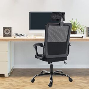 Office Chair, Ergonomic Mesh Desk Chair, High Back Swivel Task Executive Computer Chair Padding Comfy Armrests with Adjustable Headrest Lumbar Support