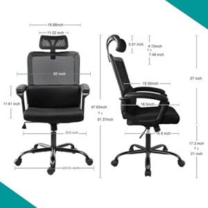 Office Chair, Ergonomic Mesh Desk Chair, High Back Swivel Task Executive Computer Chair Padding Comfy Armrests with Adjustable Headrest Lumbar Support