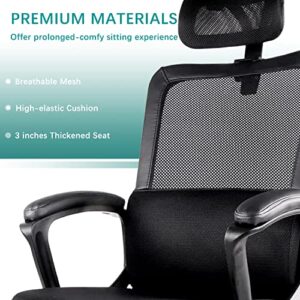 Office Chair, Ergonomic Mesh Desk Chair, High Back Swivel Task Executive Computer Chair Padding Comfy Armrests with Adjustable Headrest Lumbar Support
