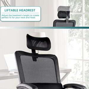 Office Chair, Ergonomic Mesh Desk Chair, High Back Swivel Task Executive Computer Chair Padding Comfy Armrests with Adjustable Headrest Lumbar Support