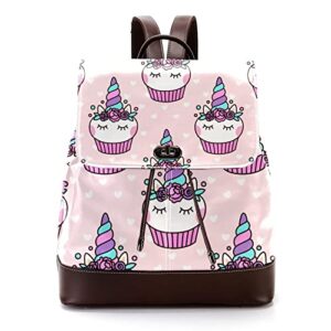 cute unicorn cupcake pattern backpack for women fashion pu leather daypacks anti-theft shoulder bag satchel