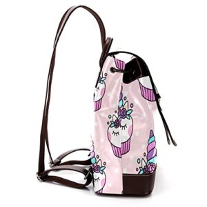 Cute Unicorn Cupcake Pattern Backpack for Women Fashion PU Leather Daypacks Anti-Theft Shoulder Bag Satchel