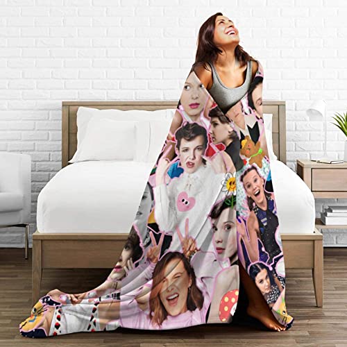 Blanket Millie Bobby Brown Soft and Comfortable Warm Fleece Blanket for Sofa,Office Bed car Camp Couch Cozy Plush Throw Blankets Beach Blankets