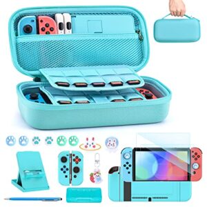 innoaura switch case for ns switch 18 in 1 switch accessories bundle with switch carrying case, switch game case, switch screen protector, switch stand, switch thumb grips (blue)