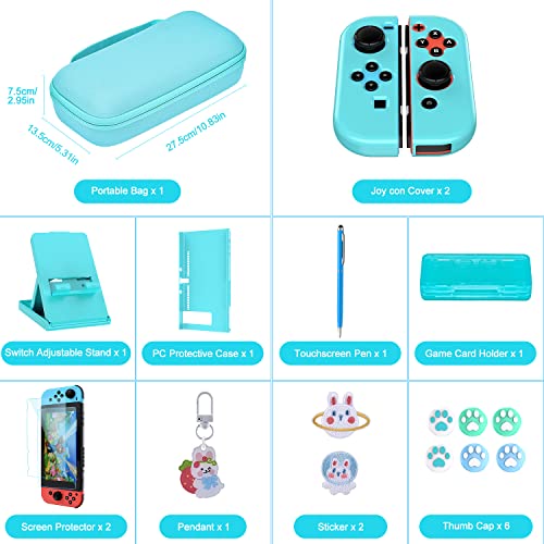 innoAura Switch Case for NS Switch 18 in 1 Switch Accessories Bundle with Switch Carrying Case, Switch Game Case, Switch Screen Protector, Switch Stand, Switch Thumb Grips (Blue)