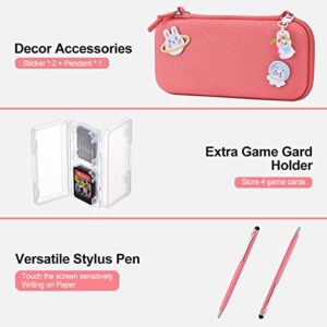 innoAura Switch Lite Case 15 in 1 Switch Lite Accessories Bundle with Switch Lite Carrying Case, Switch Game Case, Switch Lite Screen Protector, Switch Stand, Switch Thumb Grips (Coral)