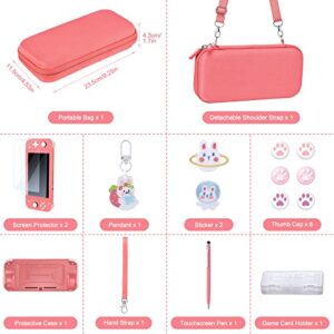 innoAura Switch Lite Case 15 in 1 Switch Lite Accessories Bundle with Switch Lite Carrying Case, Switch Game Case, Switch Lite Screen Protector, Switch Stand, Switch Thumb Grips (Coral)