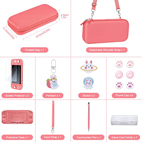 innoAura Switch Lite Case 15 in 1 Switch Lite Accessories Bundle with Switch Lite Carrying Case, Switch Game Case, Switch Lite Screen Protector, Switch Stand, Switch Thumb Grips (Coral)