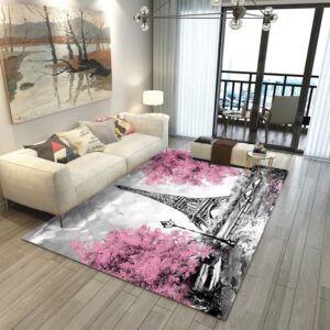 retro eiffel tower area rugs for bedroom pink romantic paris rugs for living room bathroom decor non-slip carpet floor mat 35×24 inch