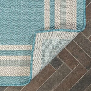 JONATHAN Y SMB201B-5 James Modern Border Stripe Indoor Outdoor Farmhouse Transitional Area Rug,High Traffic,Kitchen,Living Room,Backyard,Non Shedding,5 X 8,Aqua/Beige