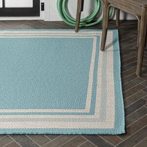 JONATHAN Y SMB201B-5 James Modern Border Stripe Indoor Outdoor Farmhouse Transitional Area Rug,High Traffic,Kitchen,Living Room,Backyard,Non Shedding,5 X 8,Aqua/Beige