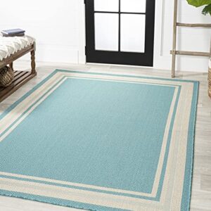 JONATHAN Y SMB201B-5 James Modern Border Stripe Indoor Outdoor Farmhouse Transitional Area Rug,High Traffic,Kitchen,Living Room,Backyard,Non Shedding,5 X 8,Aqua/Beige