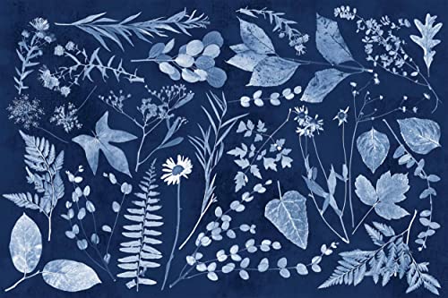 Studio M Floor Flair Cyanotype - Indigo - 2 x 3 Ft Decorative Vinyl Rug - Non-Slip, Waterproof Floor Mat - Easy to Clean,, Ultra Low Profile - Printed in The USA