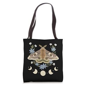 cottagecore moth luna aestethic flowers and moon goblincore tote bag