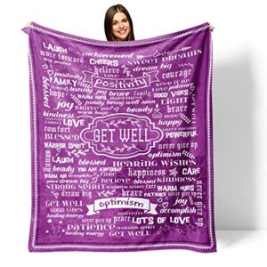 get well soon gifts, feel better gifts for women, after surgery recovery gifts for women, healing thoughts blanket gifts, purple inspirational positive energy flannel fleece blanket 60x50inch