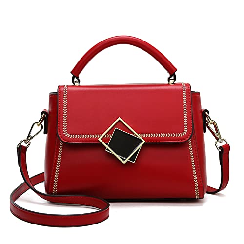 JESSWOKO Women Fashion Crossbody Small Square Top Handle Hand Bag Leather Satchel Bags Purse Handbags for Women Red L