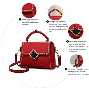 JESSWOKO Women Fashion Crossbody Small Square Top Handle Hand Bag Leather Satchel Bags Purse Handbags for Women Red L