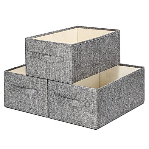 KINGSUSLAY Storage Baskets Bin, Gray Storage Bins and Storage Boxes Decorative for Living Room, Toy Box,Large Size (Gray-3Pack)