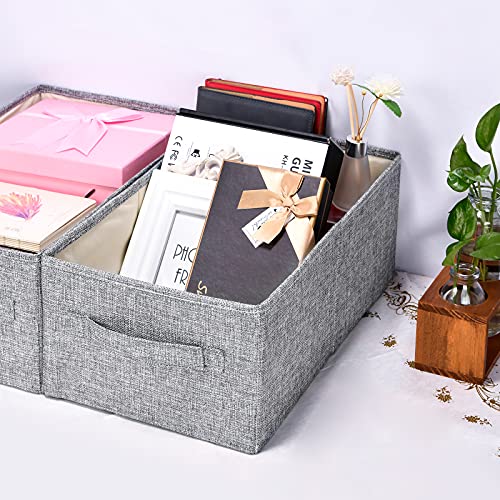 KINGSUSLAY Storage Baskets Bin, Gray Storage Bins and Storage Boxes Decorative for Living Room, Toy Box,Large Size (Gray-3Pack)