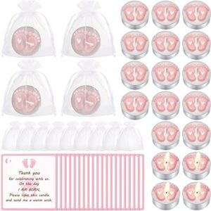 treela 20 sets baby shower party favors tea lights candles for guests cute baby feet shaped burning tea light candles thank you tags return gifts for baby shower party favors(pink)