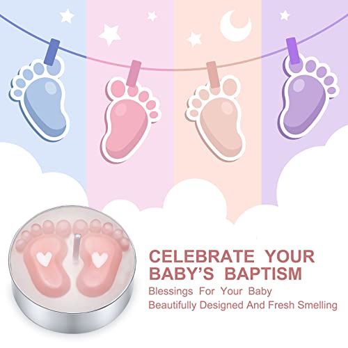 Treela 20 Sets Baby Shower Party Favors Tea Lights Candles for Guests Cute Baby Feet Shaped Burning Tea Light Candles Thank You Tags Return Gifts for Baby Shower Party Favors(Pink)