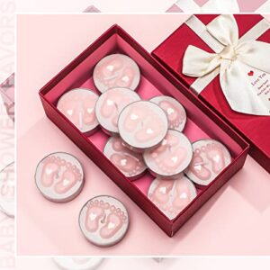 Treela 20 Sets Baby Shower Party Favors Tea Lights Candles for Guests Cute Baby Feet Shaped Burning Tea Light Candles Thank You Tags Return Gifts for Baby Shower Party Favors(Pink)