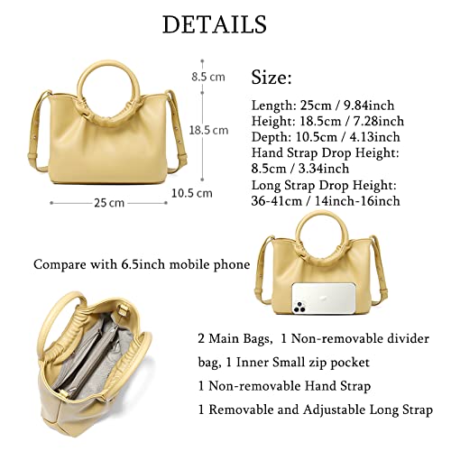 NVKIC Small Crossbody Bags for Women Soft PU Leather Cute Totes Trendy Retro Removable Strap Shoulder Handbag Mini Bucket Purse Yellow Color