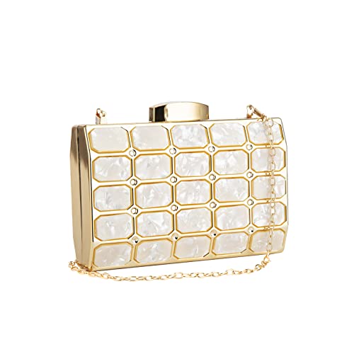 GripIt Acrylic Small Cube Clutch Purse for Women Gold Clutch Purse Formal Fancy Purses Evening Clutch Handbag for Banquet