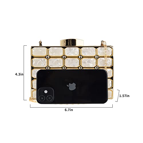 GripIt Acrylic Small Cube Clutch Purse for Women Gold Clutch Purse Formal Fancy Purses Evening Clutch Handbag for Banquet