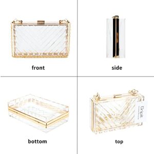 GripIt Acrylic Box Purse Clear Purses Crossbody for Women Evening Bag Transparent V Pattern Clear Handbag Bride Clutch Purse