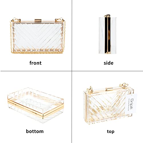 GripIt Acrylic Box Purse Clear Purses Crossbody for Women Evening Bag Transparent V Pattern Clear Handbag Bride Clutch Purse