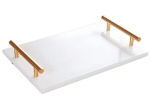moreast genuine marble tray bathroom tray with golden handle, natural stone decorative tray with metal handle for bathroom kitchen vanity dresser nightstand desk, 11.8″ x 7.9″ white