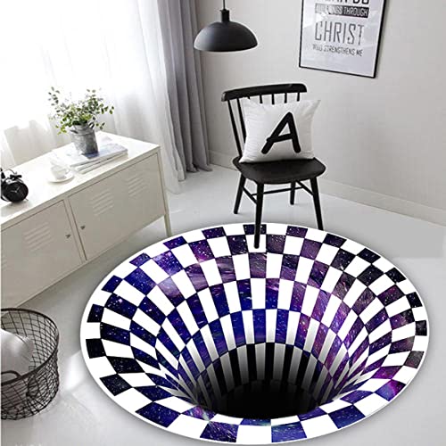 3D Vortex Area Rugs Blue Purple Galaxy Starry Optical Illusion Round Carpet Soft Floor Mat for Kids Living Room Bedroom Non-Slip 80x80cm