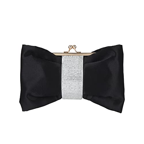 GripIt Bow Style Sparkling Purses and Handbags for Women Wedding and Party Black Satin Clutch Purses with Rhinestone Evening Bags for Ladies Bridal Formal