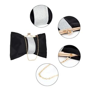 GripIt Bow Style Sparkling Purses and Handbags for Women Wedding and Party Black Satin Clutch Purses with Rhinestone Evening Bags for Ladies Bridal Formal