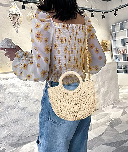 Summer Beach Handbag Women Straw Tote Purse Top Handle Crossbody Bag for Travel Vocation