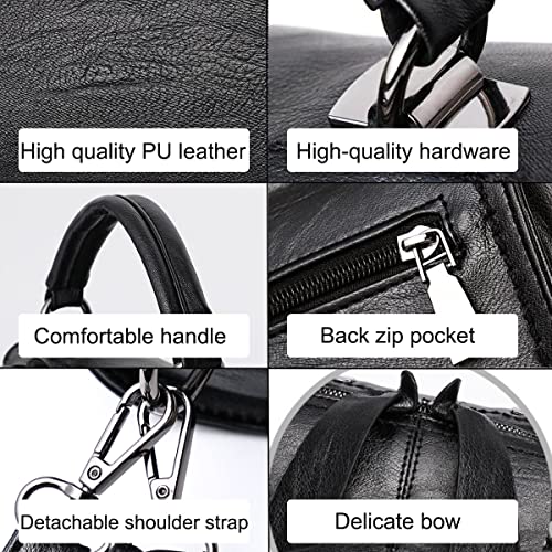 YOUNXSL Shoulder Bag and Purse for Women PU Leather Handbag Multi-pocket Top-Handle Satchel Ladies Bowknot Tote(Black)