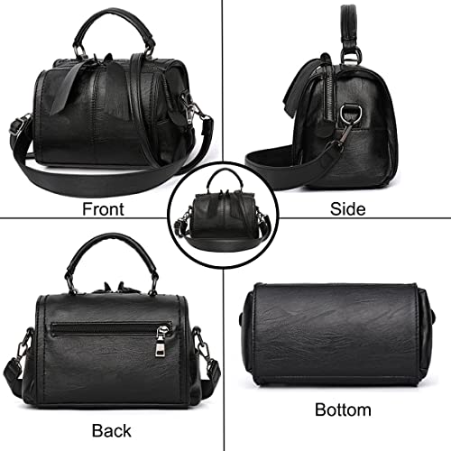 YOUNXSL Shoulder Bag and Purse for Women PU Leather Handbag Multi-pocket Top-Handle Satchel Ladies Bowknot Tote(Black)