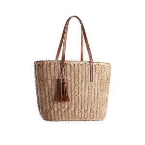 YXILEE Straw Bags For Women | M Size Travel Straw Totes Bag Woven Summer Handmade Shoulder Bag Handbag