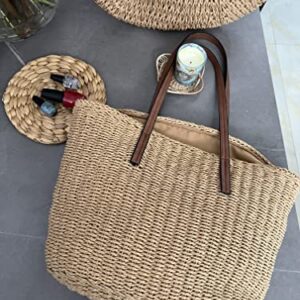 YXILEE Straw Bags For Women | M Size Travel Straw Totes Bag Woven Summer Handmade Shoulder Bag Handbag