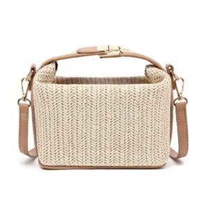 faime straw crossbody bags for women, small round straw beach bag, straw shoulder bag summer satchel purse straw handbags (beige)