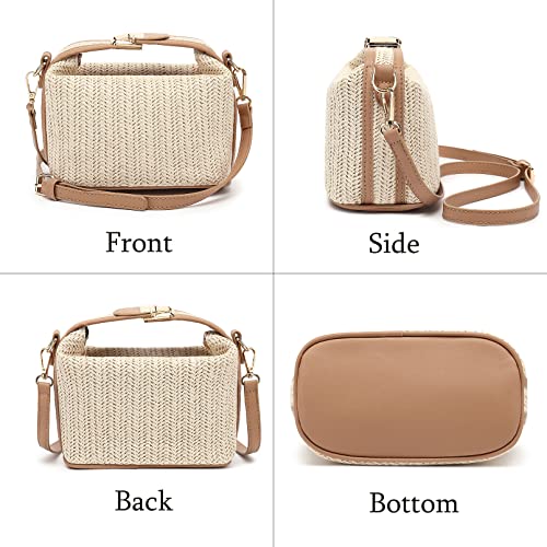 FAIME Straw Crossbody Bags for Women, Small Round Straw Beach Bag, Straw Shoulder Bag Summer Satchel Purse Straw Handbags (Beige)