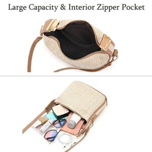 FAIME Straw Crossbody Bags for Women, Small Round Straw Beach Bag, Straw Shoulder Bag Summer Satchel Purse Straw Handbags (Beige)
