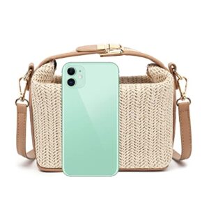 FAIME Straw Crossbody Bags for Women, Small Round Straw Beach Bag, Straw Shoulder Bag Summer Satchel Purse Straw Handbags (Beige)