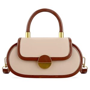 girl’s pu leather satchel purse, retro classic top handle crossbody saddle bag, tote clutch shoulder handbag for women ladies (khaki)