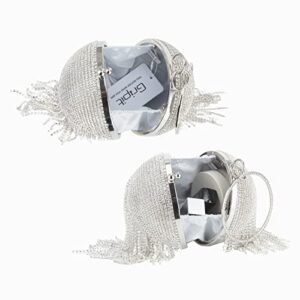 GripIt Women's Evening Round Ball Tassels Bag Diamond Clutch Purse Glitter Party Wedding Handbag with Chain,Silver